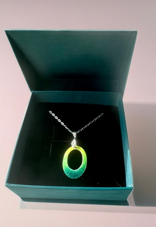 Green Enameled Pendant Necklace – Handcrafted Sterling Silver with chain