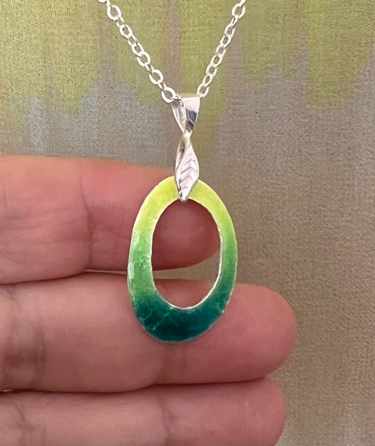 Green Enameled Pendant Necklace – Handcrafted Sterling Silver with chain