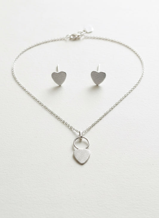 Hearts silver set earrings and necklace