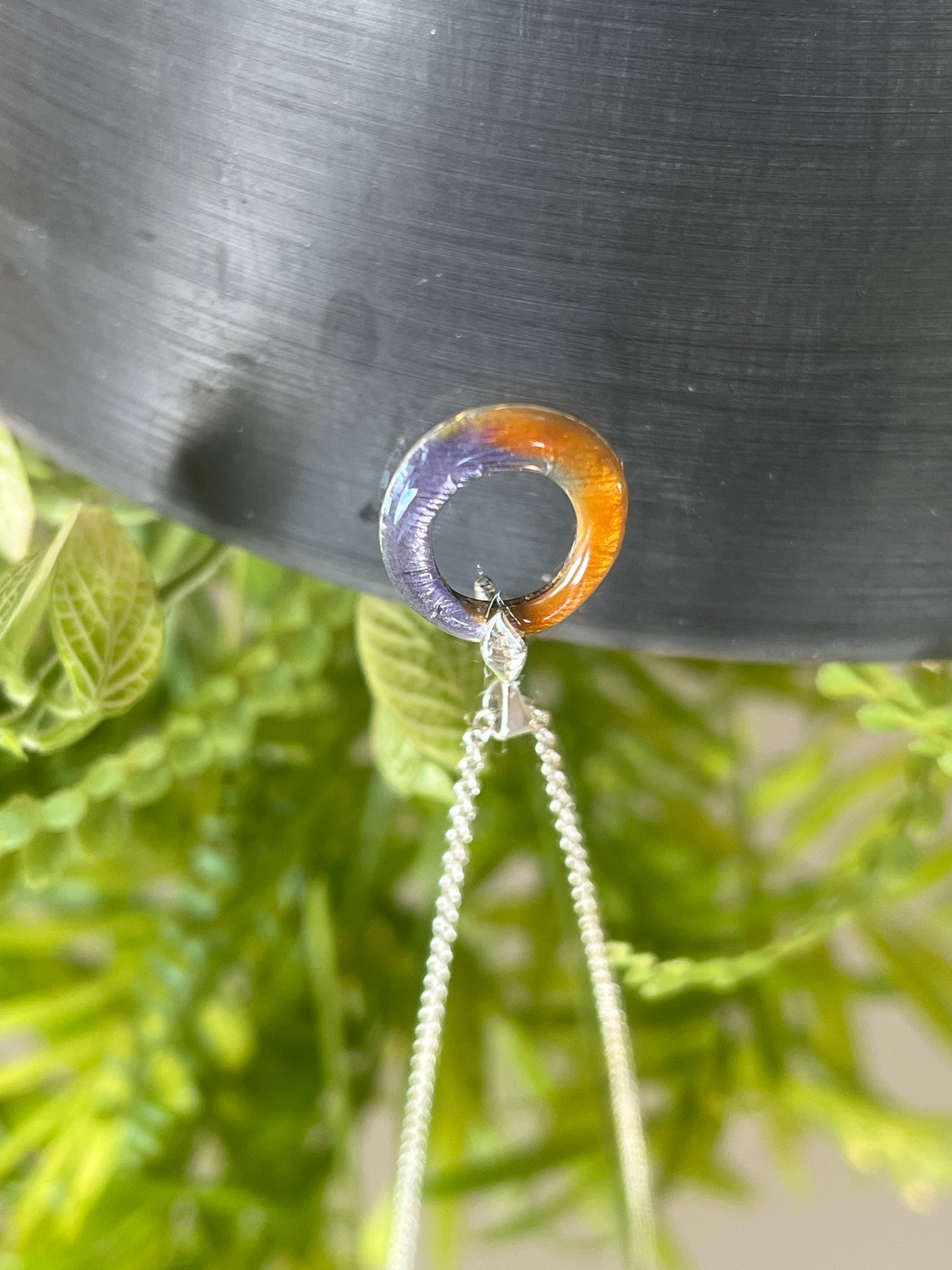 Oval Orange Purple Enameled Pendant Necklace – Handcrafted Sterling Silver, Minimalist Design (Copy)