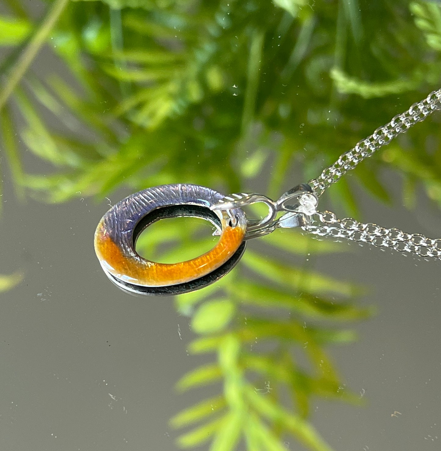 Oval Orange Purple Enameled Pendant Necklace – Handcrafted Sterling Silver, Minimalist Design (Copy)