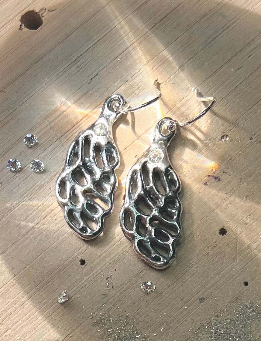Sterling Silver Earrings with White Sapphire: Handmade Nature Inspired Fine Jewelry