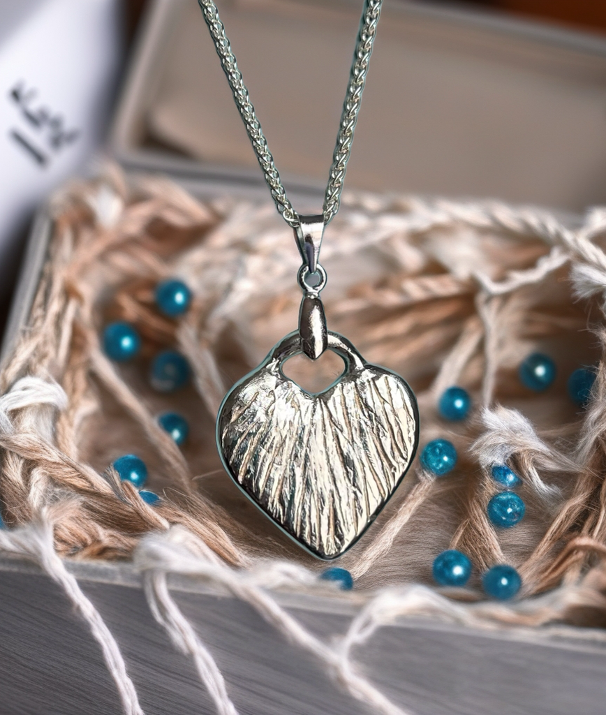 Hand crafted silver Heart Necklace. Silver chain included. Minimalistic jewelry.