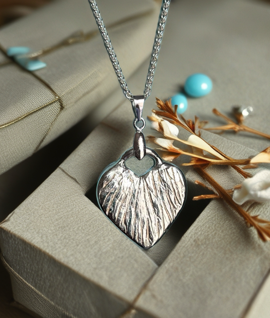 Hand crafted silver Heart Necklace. Silver chain included. Minimalistic jewelry.