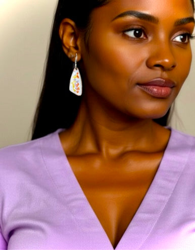 Handmade Enamel Earrings: Geometric Copper with Silver Hooks