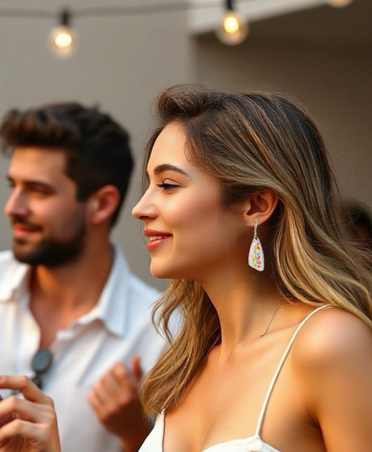 Handmade Enamel Earrings: Geometric Copper with Silver Hooks