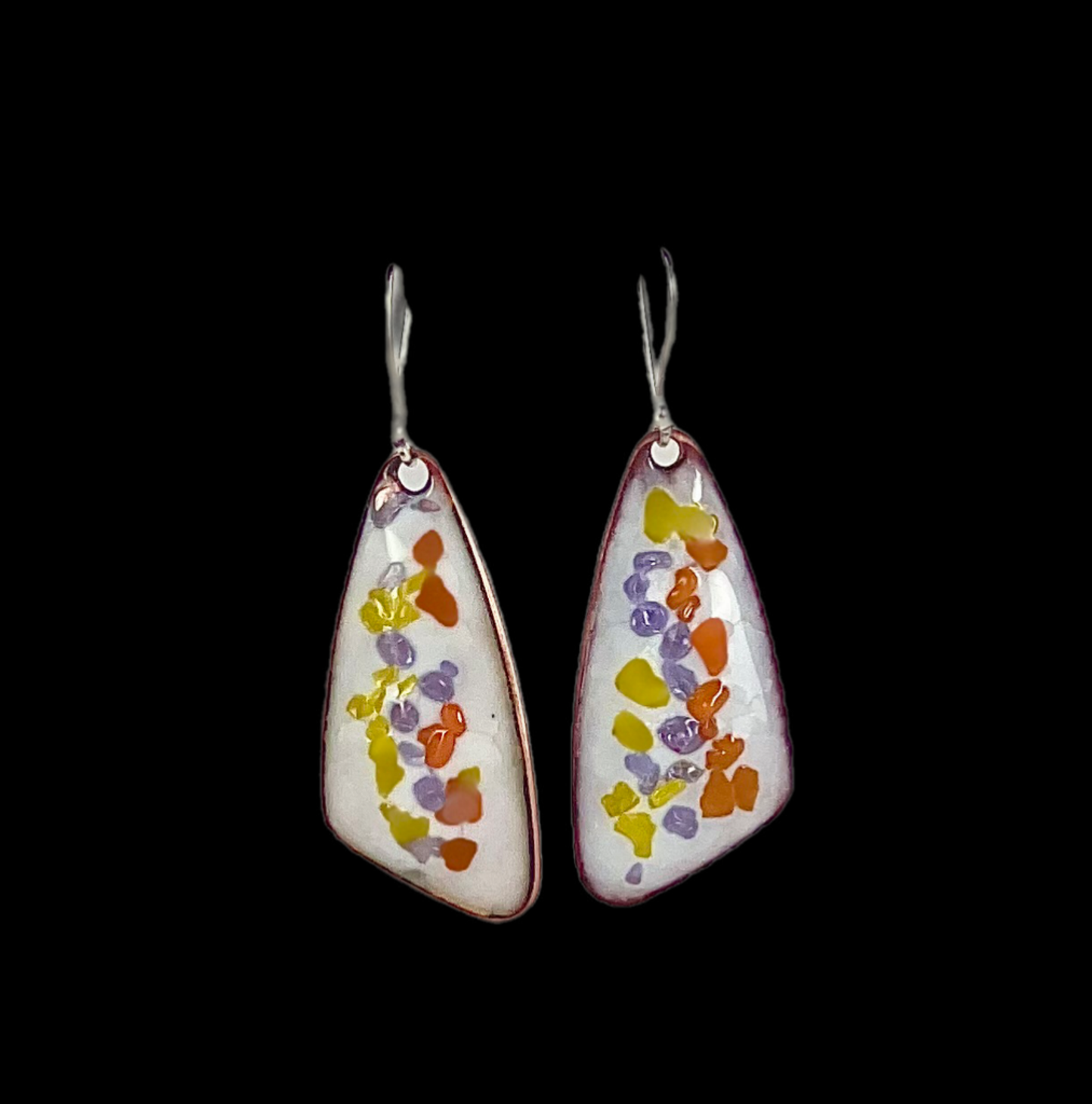 Handmade Enamel Earrings: Geometric Copper with Silver Hooks