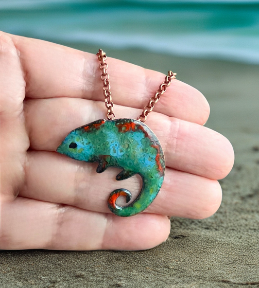 Handmade Enamel Lizard Pendant Necklace – Enamel Jewelry, Nature Inspired Jewelry