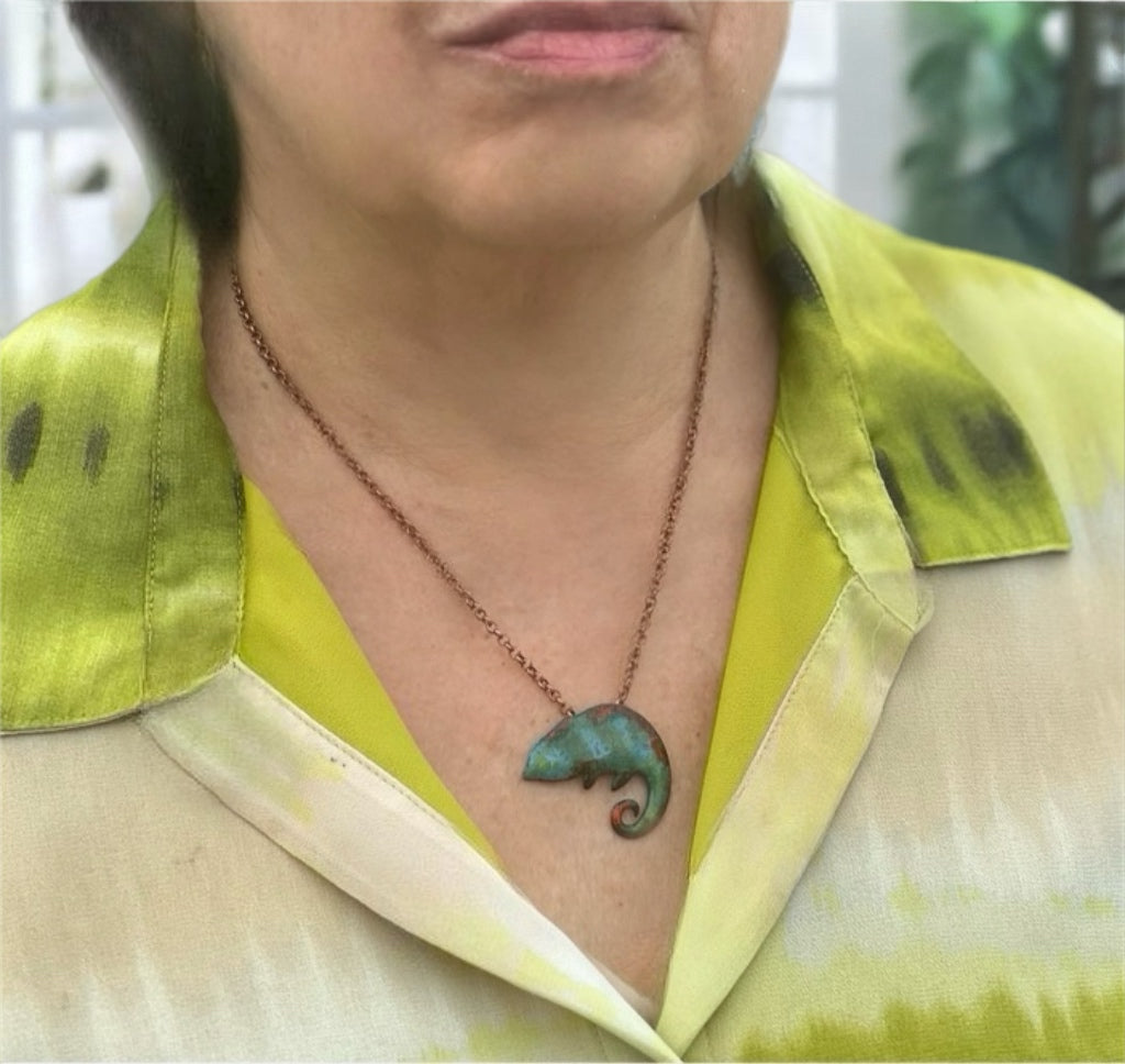 Handmade Enamel Lizard Pendant Necklace – Enamel Jewelry, Nature Inspired Jewelry
