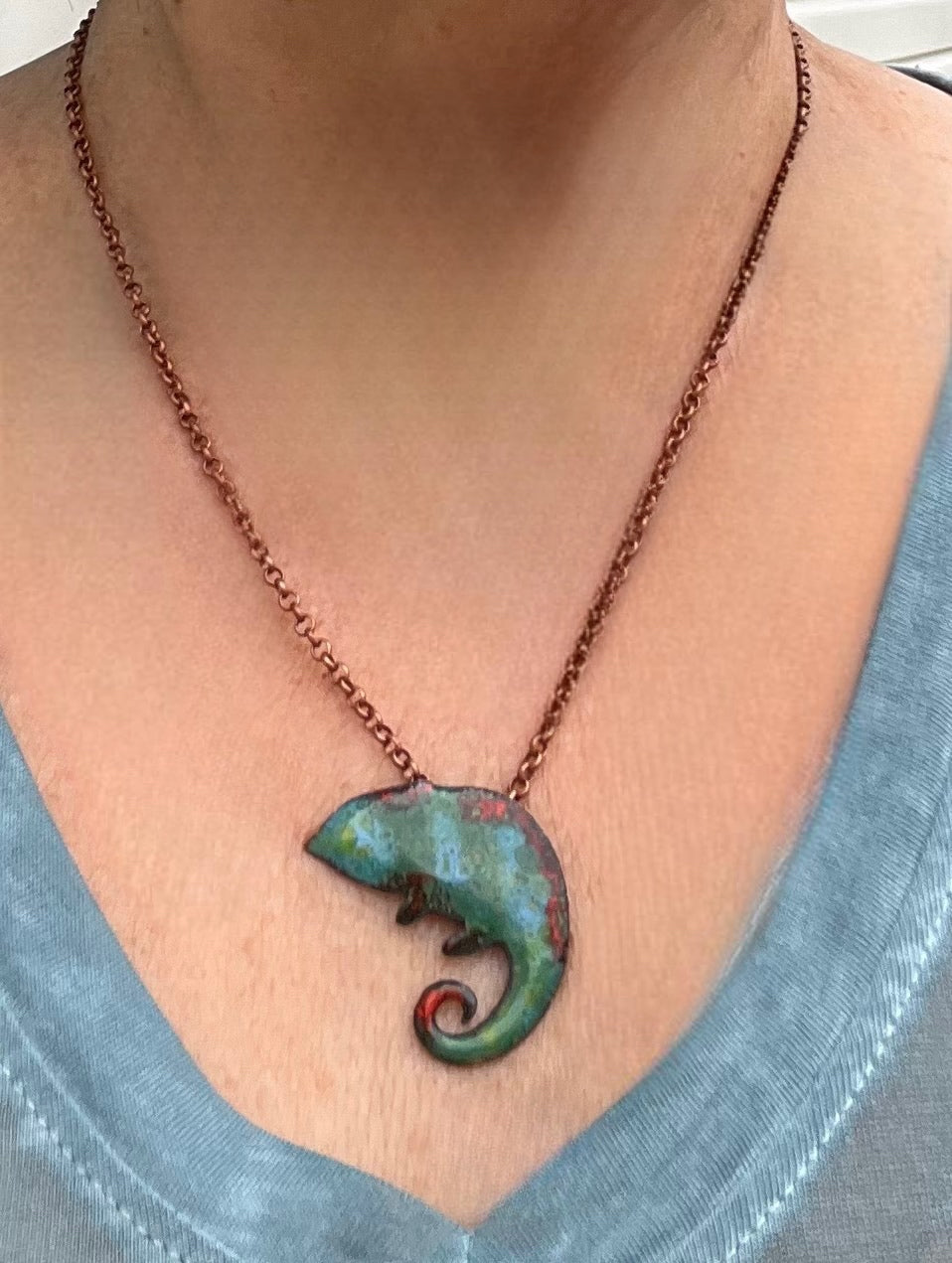 Handmade Enamel Lizard Pendant Necklace – Enamel Jewelry, Nature Inspired Jewelry