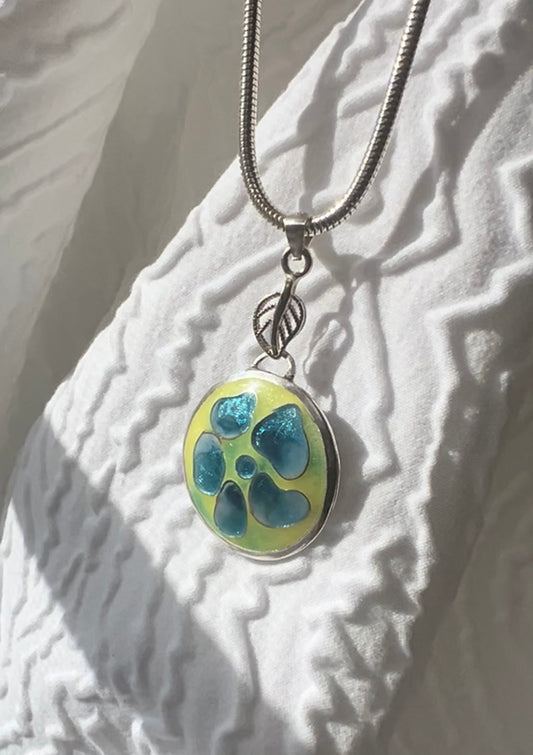 Floral Enameled Pendant Necklace – Handcrafted Sterling Silver with Blue Cloisonné Flowers