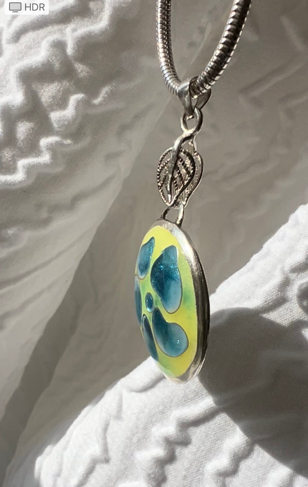 Floral Enameled Pendant Necklace – Handcrafted Sterling Silver with Blue Cloisonné Flowers