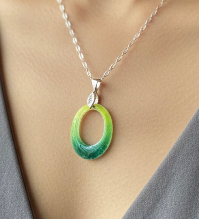 Green Enameled Pendant Necklace – Handcrafted Sterling Silver with chain