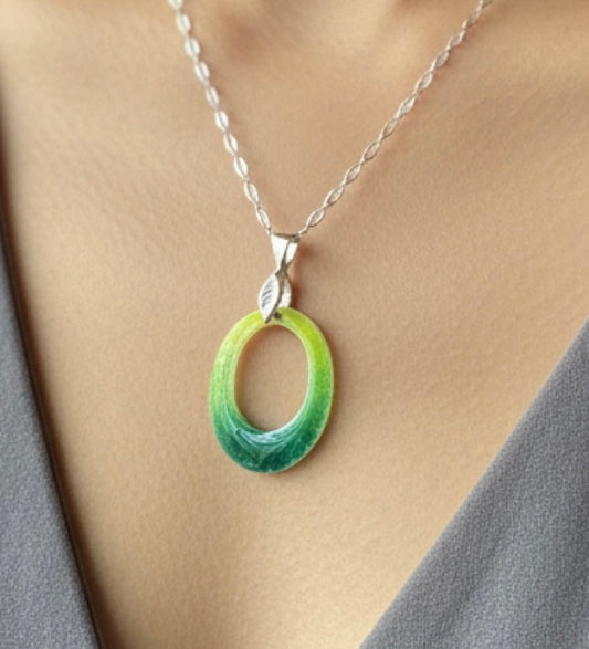 Green Enameled Pendant Necklace – Handcrafted Sterling Silver with chain