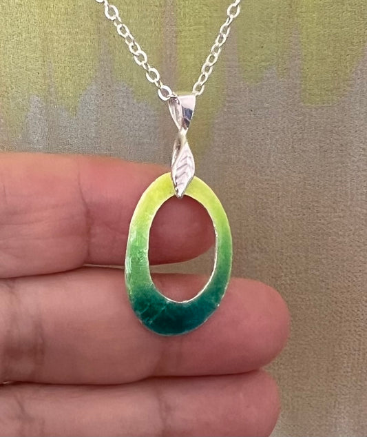 Green Enameled Pendant Necklace – Handcrafted Sterling Silver with chain