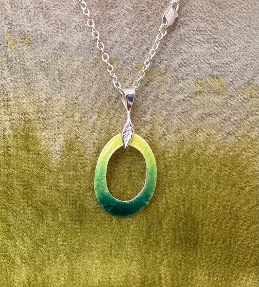 Green Enameled Pendant Necklace – Handcrafted Sterling Silver with chain