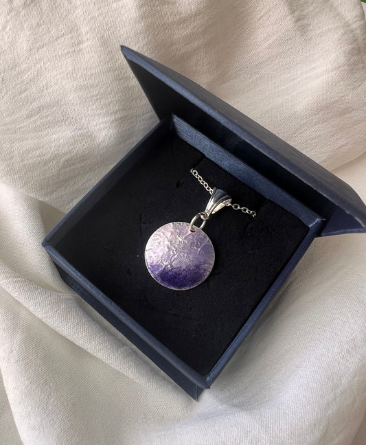 Purple Enameled Pendant Necklace – Handcrafted Sterling Silver with Vibrant Color