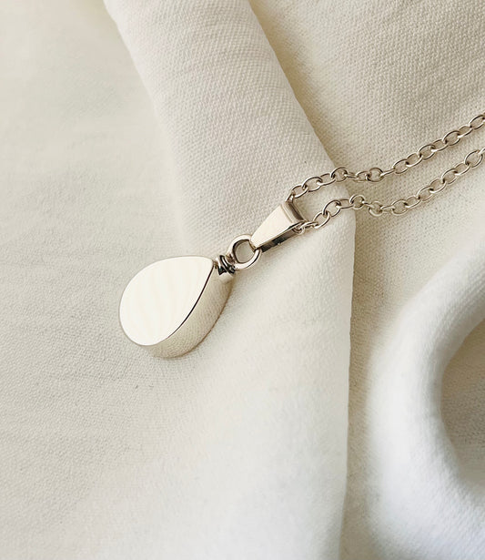Tear Drop Locket for Ashes – Handcrafted Sterling Silver Memorial Necklace with sterling silver chain
