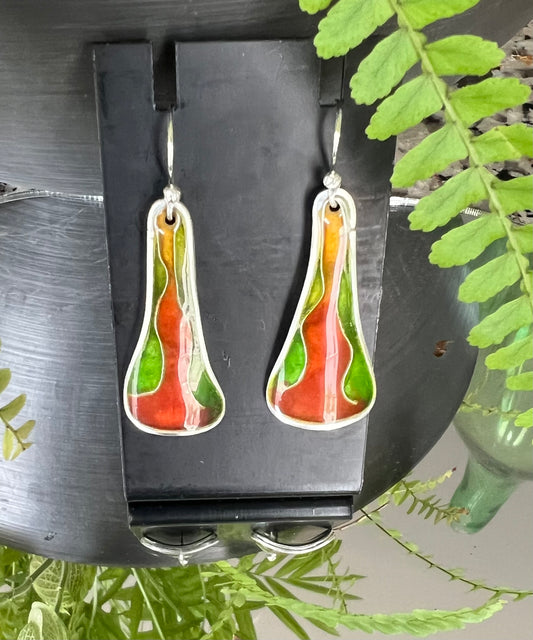 Green and Brown Enameled Earrings – Handcrafted Sterling Silver