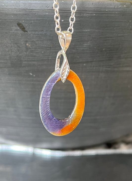 Oval Orange Purple Enameled Pendant Necklace – Handcrafted Sterling Silver, Minimalist Design (Copy)