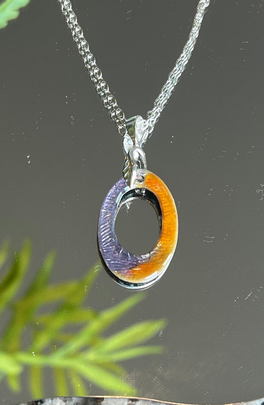 Oval Orange Purple Enameled Pendant Necklace – Handcrafted Sterling Silver, Minimalist Design (Copy)