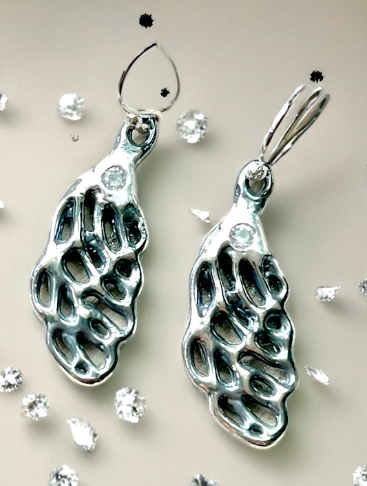 Sterling Silver Earrings with White Sapphire: Handmade Nature Inspired Fine Jewelry